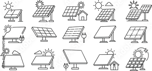 Collection of solar panels in various settings and environments from different viewpoints
