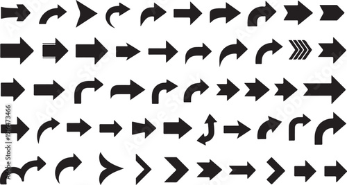 Collection of various black arrow icons on white background