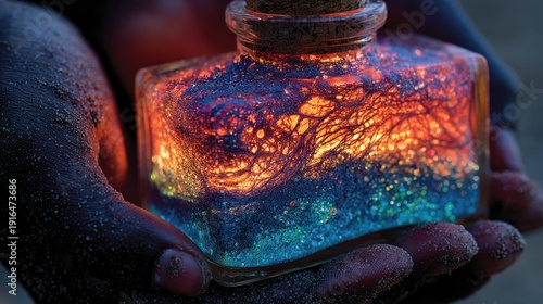 Wallpaper Mural Glowing jar held in hands, revealing vibrant, colorful, mysterious contents Torontodigital.ca