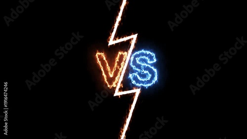 Versus VS Fire and Ice Text with Lightning on Black Background