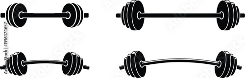 Barbell weight icons set, gym fitness strength training equipment vector illustration isolated on white