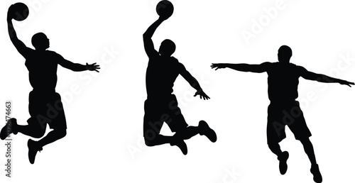 Basketball player silhouette jumping and dunking isolated on white background vector