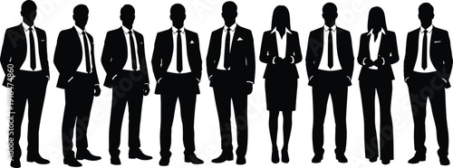 Business team silhouettes collection, professional corporate men and women standing together in formal leadership concept