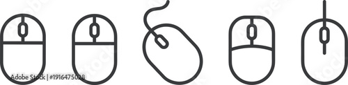 Computer mouse icons set, wired and wireless device vector illustration collection