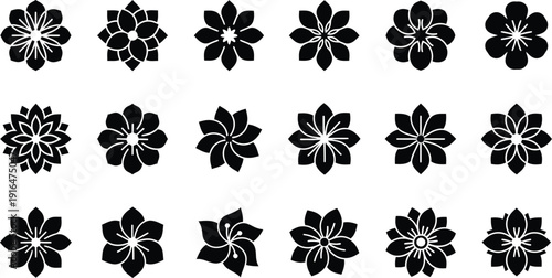 Floral Symphony: A curated collection of diverse, black floral designs showcasing unique patterns and symmetrical beauty, perfect for adding a touch of elegance to any creative project.