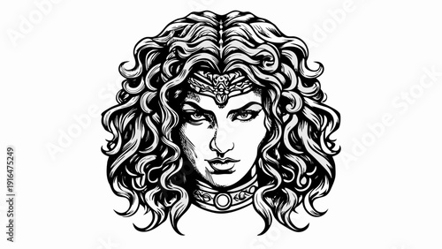 Serpent priestess portrait with mythical serpentine aura and intricate jewelry