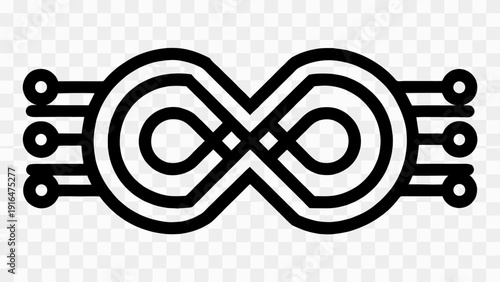 Futuristic ai infinity loop icon with circuit lines on transparent background