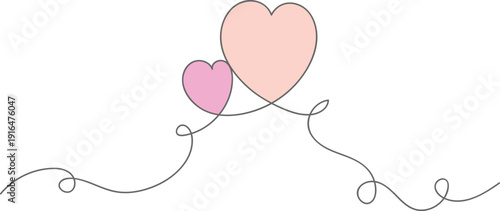 Two hearts in thin lines art sketch heart Symbol love hand drawn single contour heart for love design Valentine's day