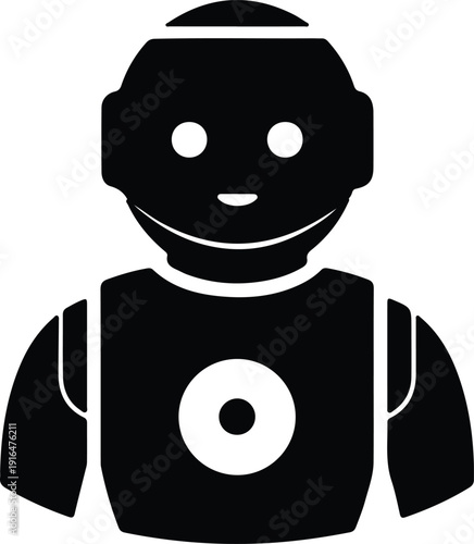 silhouette cute friendly humanoid robot character for artificial intelligence technology vector design