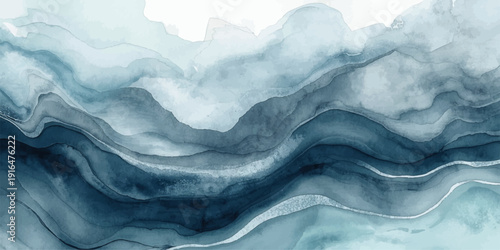 The abstract digital design blends varying shades of blue, from deep ocean tones to soft turquoise highlights, creating a sense of depth and fluid movement.Natural wavelike patterns flow organically. 