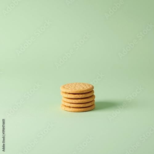 Wallpaper Mural A minimalist snack photography scene showing a small stack of biscuits arranged carefully on a soft green background. Gentle light enhances shape and texture while the clean composition Torontodigital.ca