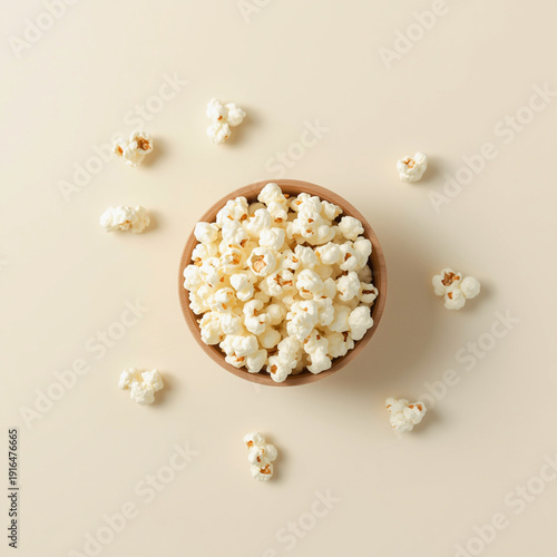 Wallpaper Mural A clean food composition featuring a bowl of popcorn placed on a soft cream colored background, with gentle lighting highlighting the light texture and shape. The simple arrangement Torontodigital.ca