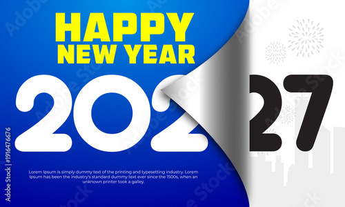 New Year 2027 Transition with Fireworks and Cityscape