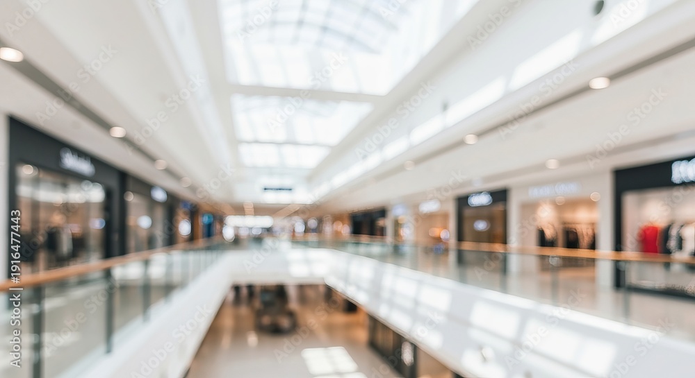 Fototapeta premium Bright and Serene Modern Shopping Mall Interior with Skylight, Spacious and Tranquil Atmosphere