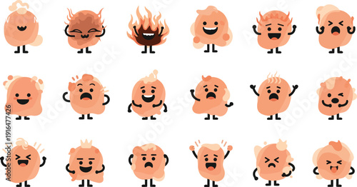 Collection of adorable cartoon marshmallows with different expressions and poses