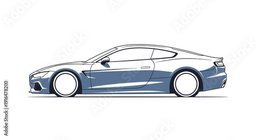 Side profile illustration of a sleek blue sports car with white wheels on a white background.