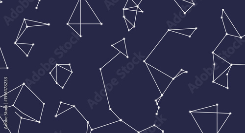 Abstract pattern of white lines connecting dots on a dark blue background, resembling constellations or a network.