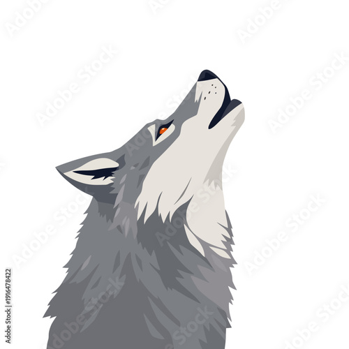 Cartoon Gray Wolf Howling Upwards