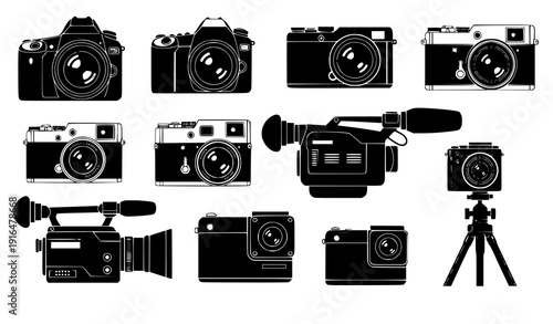 Professional and vintage camera silhouette vector set