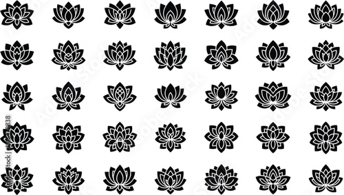 Lotus Elegance: A curated selection of stylized lotus blossoms, showcasing the purity and enlightenment associated with each delicate petal in a display of artistic serenity.