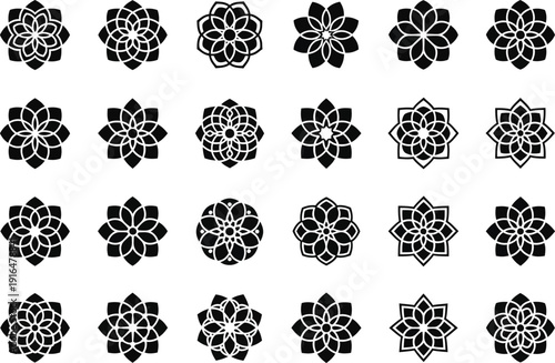 Geometric Floral Patterns: A collection of meticulously crafted, geometric floral patterns, each radiating symmetry and artistry, perfect for design enthusiasts seeking elegance and modern aesthetic.