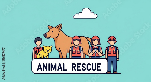 Animal rescue team with dog and cat volunteers helping pets in need social responsibility concept