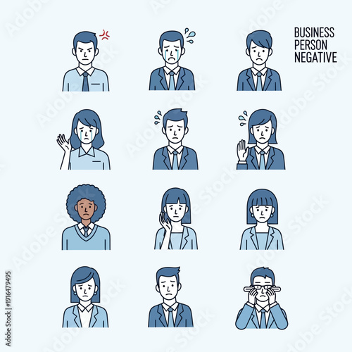 Collection of Business People Expressing Negative Emotions and Stress Icons