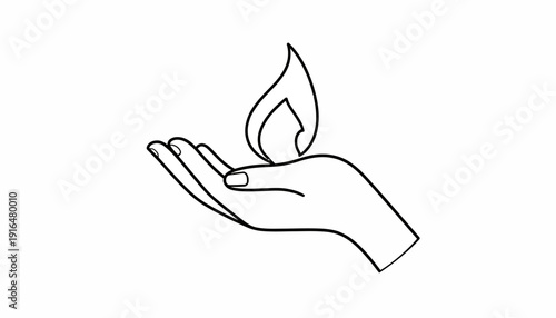 Line Art of an Open Hand Holding a Single Upward Flame Icon