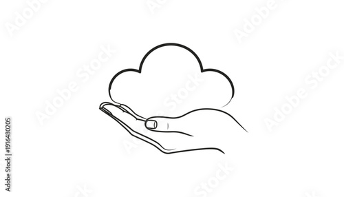Minimalist Hand Holding Cloud Outline for Digital Storage and Internet Concepts