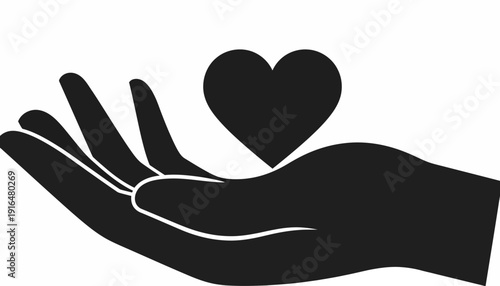 Silhouette of Open Hand Presenting a Floating Heart Symbol