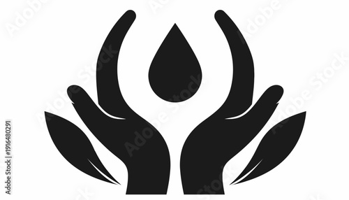 Hands Cupping Water Droplet Icon for Conservation and Purity Symbol
