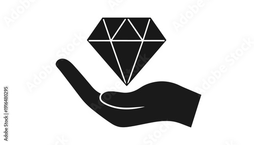 Black Hand Presenting a Cut Gemstone Icon for Value and Luxury Concept