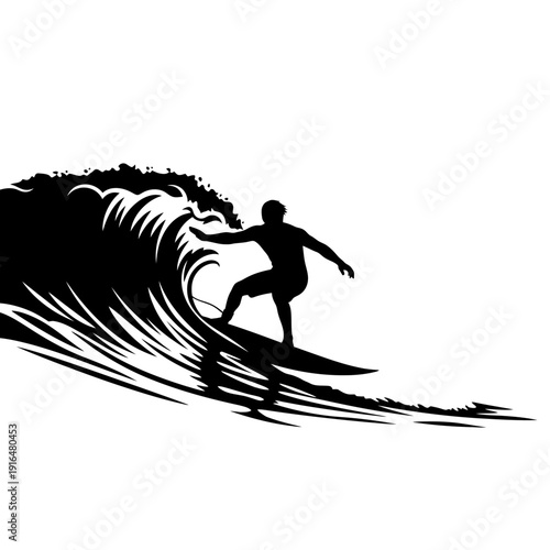 Silhouette of Surfer Riding a Crashing Ocean Wave