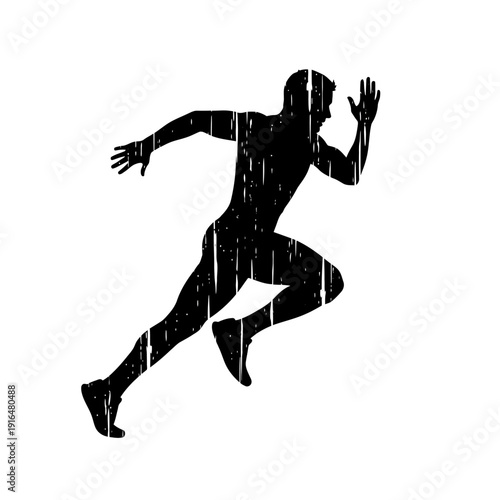 Athlete Silhouette in Full Sprint with Distressed Texture Overlay