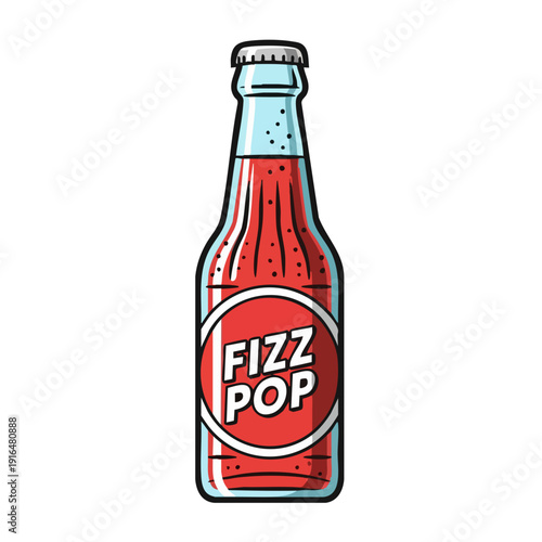 Vibrant Red Fizz Pop Soda Bottle with Classic Label Design.