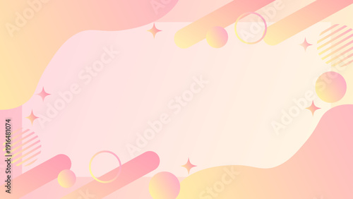 パステルピンクのグラデーションの透明感のある流体メンフィス風フレーム背景 16:9