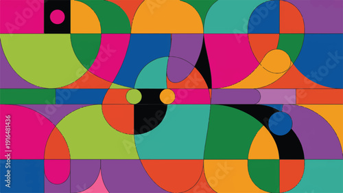 Colorful geometric shapes pattern with circles and squares in various hues
