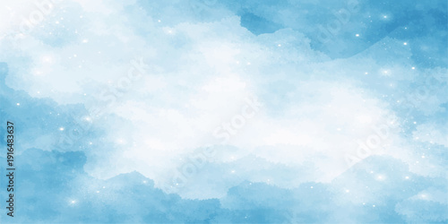 Beautiful fluffy white clouds float across a bright blue sky on a clear summer day, creating a peaceful nature landscape with a light and airy cloudscape