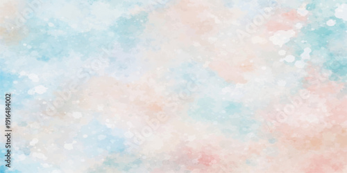 Vintage pastel watercolor background on grunge paper texture featuring colorful paint splashes and soft light clouds in shades of pink, blue, orange, and yellow for an abstract artistic wallpaper desi