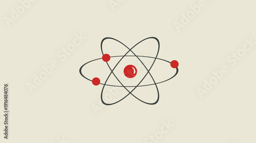 Stylized atomic model illustration with central nucleus and orbiting electrons, symbolizing science, physics, chemistry, and energy.