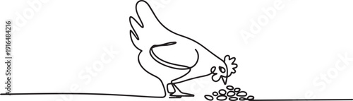 Hen continuous,Eating food. one line Art icon drawing vector