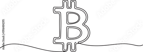 Bitcoin icon continuous. one line Art icon drawing vector