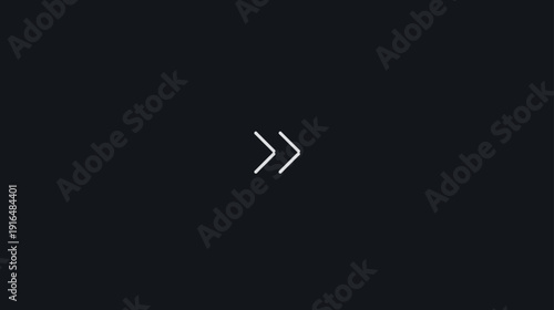 Minimalist double angle right arrow icon on dark background, symbolizing fast forward, next, or advance in digital interface.
