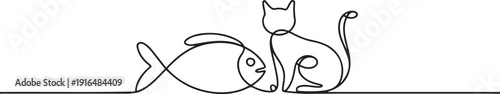 Fish continuous,one cat. one line Art icon drawing vector