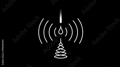 Abstract environmental impact & growth icon with falling drop, expanding ripples, and stylized tree symbol on black background.