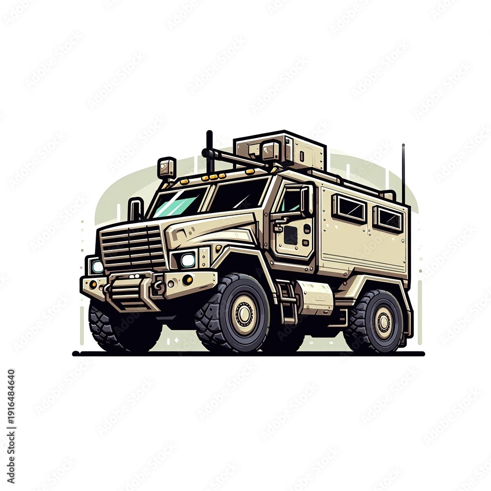 Obraz premium Army protected, armored off-road vehicle. Cartoone picture.