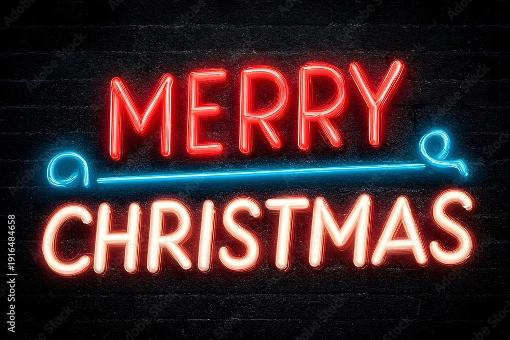 Obraz premium Merry Christmas message in bright holiday font on a simple backdrop ideal for promos.