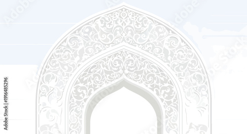 White Ornate Archway with Intricate Carvings.