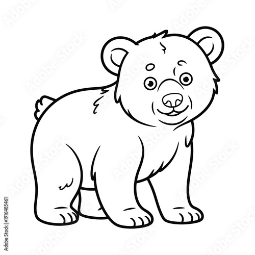 A charming sketch of a bear cub standing on all fours in a playful pose. isolated on white background, Vector, illustration