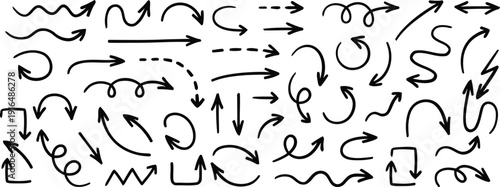 Collection of hand drawn arrows in various styles and directions
